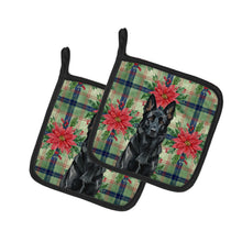 Load image into Gallery viewer, Black German Shepherd Christmas PoinsettIas Pair of Pot Holders
