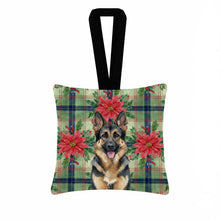 Load image into Gallery viewer, German Shepherd Christmas PoinsettIas Hanging Square Fabric Ornament 3.5 x 3.5