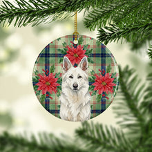 Load image into Gallery viewer, White German Shepherd Christmas PoinsettIas Ceramic Ornament