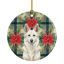 Load image into Gallery viewer, White German Shepherd Christmas PoinsettIas Ceramic Ornament