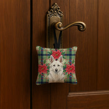 Load image into Gallery viewer, White German Shepherd Christmas PoinsettIas Hanging Square Fabric Ornament 3.5 x 3.5