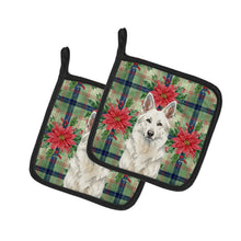 Load image into Gallery viewer, White German Shepherd Christmas PoinsettIas Pair of Pot Holders