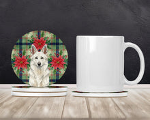 Load image into Gallery viewer, White German Shepherd Christmas PoinsettIas Large Sandstone Coasters Pack of 4