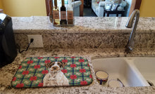 Load image into Gallery viewer, Liver and White German Wirehaired Pointer Christmas PoinsettIas Dish Drying Mat