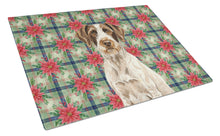 Load image into Gallery viewer, Liver and White German Wirehaired Pointer Christmas PoinsettIas Glass Cutting Board