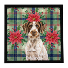 Load image into Gallery viewer, Liver and White German Wirehaired Pointer Christmas PoinsettIas Framed Metal Print