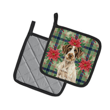 Load image into Gallery viewer, Liver and White German Wirehaired Pointer Christmas PoinsettIas Pair of Pot Holders