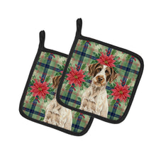Load image into Gallery viewer, Liver and White German Wirehaired Pointer Christmas PoinsettIas Pair of Pot Holders
