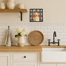 Load image into Gallery viewer, Golden Retriever Christmas PoinsettIas Framed Metal Print