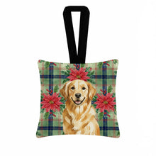 Load image into Gallery viewer, Golden Retriever Christmas PoinsettIas Hanging Square Fabric Ornament 3.5 x 3.5