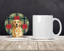 Load image into Gallery viewer, Golden Retriever Christmas PoinsettIas Large Sandstone Coasters Pack of 4