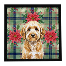 Load image into Gallery viewer, Goldendoodle Christmas PoinsettIas Framed Metal Print