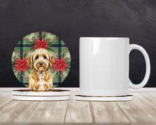 Load image into Gallery viewer, Goldendoodle Christmas PoinsettIas Large Sandstone Coasters Pack of 4