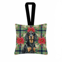 Load image into Gallery viewer, Gordon Setter Christmas PoinsettIas Hanging Square Fabric Ornament 3.5 x 3.5
