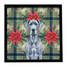 Load image into Gallery viewer, Blue Great Dane Christmas PoinsettIas Framed Metal Print
