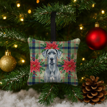 Load image into Gallery viewer, Blue Great Dane Christmas PoinsettIas Hanging Square Fabric Ornament 3.5 x 3.5
