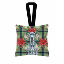Load image into Gallery viewer, Blue Great Dane Christmas PoinsettIas Hanging Square Fabric Ornament 3.5 x 3.5