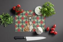 Load image into Gallery viewer, Brindle Great Dane Christmas PoinsettIas Glass Cutting Board