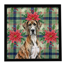 Load image into Gallery viewer, Brindle Great Dane Christmas PoinsettIas Framed Metal Print