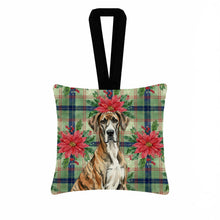 Load image into Gallery viewer, Brindle Great Dane Christmas PoinsettIas Hanging Square Fabric Ornament 3.5 x 3.5