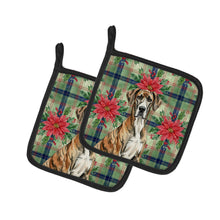 Load image into Gallery viewer, Brindle Great Dane Christmas PoinsettIas Pair of Pot Holders