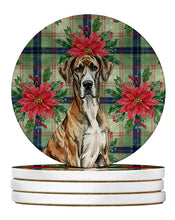 Load image into Gallery viewer, Brindle Great Dane Christmas PoinsettIas Large Sandstone Coasters Pack of 4