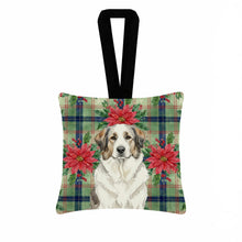 Load image into Gallery viewer, Badger Great Pyrenees Christmas PoinsettIas Hanging Square Fabric Ornament 3.5 x 3.5
