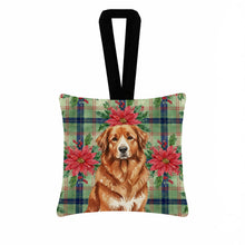 Load image into Gallery viewer, Reddish Brown Great Pyrenees Christmas PoinsettIas Hanging Square Fabric Ornament 3.5 x 3.5