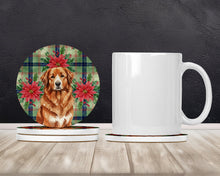 Load image into Gallery viewer, Reddish Brown Great Pyrenees Christmas PoinsettIas Large Sandstone Coasters Pack of 4