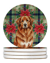 Load image into Gallery viewer, Reddish Brown Great Pyrenees Christmas PoinsettIas Large Sandstone Coasters Pack of 4