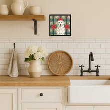 Load image into Gallery viewer, White Great Pyrenees Christmas PoinsettIas Framed Metal Print