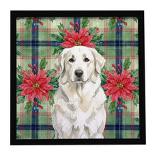 Load image into Gallery viewer, White Great Pyrenees Christmas PoinsettIas Framed Metal Print