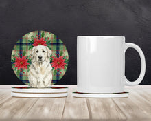 Load image into Gallery viewer, White Great Pyrenees Christmas PoinsettIas Large Sandstone Coasters Pack of 4