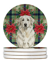 Load image into Gallery viewer, White Great Pyrenees Christmas PoinsettIas Large Sandstone Coasters Pack of 4