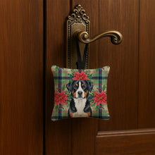 Load image into Gallery viewer, Greater Swiss Mountain Dog Christmas PoinsettIas Hanging Square Fabric Ornament 3.5 x 3.5