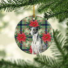 Load image into Gallery viewer, Black and White Greyhound Christmas PoinsettIas Ceramic Ornament
