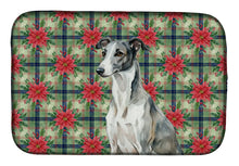 Load image into Gallery viewer, Black and White Greyhound Christmas PoinsettIas Dish Drying Mat