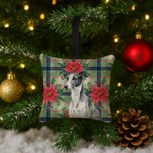 Load image into Gallery viewer, Black and White Greyhound Christmas PoinsettIas Hanging Square Fabric Ornament 3.5 x 3.5