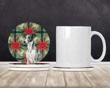 Load image into Gallery viewer, Black and White Greyhound Christmas PoinsettIas Large Sandstone Coasters Pack of 4