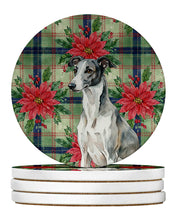 Load image into Gallery viewer, Black and White Greyhound Christmas PoinsettIas Large Sandstone Coasters Pack of 4