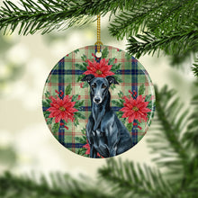 Load image into Gallery viewer, Black Greyhound Christmas PoinsettIas Ceramic Ornament