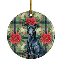 Load image into Gallery viewer, Black Greyhound Christmas PoinsettIas Ceramic Ornament