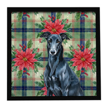 Load image into Gallery viewer, Black Greyhound Christmas PoinsettIas Framed Metal Print