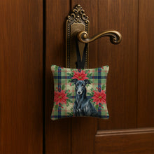 Load image into Gallery viewer, Black Greyhound Christmas PoinsettIas Hanging Square Fabric Ornament 3.5 x 3.5