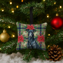 Load image into Gallery viewer, Black Greyhound Christmas PoinsettIas Hanging Square Fabric Ornament 3.5 x 3.5