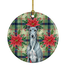 Load image into Gallery viewer, Blue Brindle Greyhound Christmas PoinsettIas Ceramic Ornament