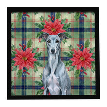 Load image into Gallery viewer, Blue Brindle Greyhound Christmas PoinsettIas Framed Metal Print