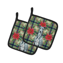 Load image into Gallery viewer, Blue Brindle Greyhound Christmas PoinsettIas Pair of Pot Holders