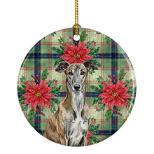 Load image into Gallery viewer, Brindle Greyhound Christmas PoinsettIas Ceramic Ornament