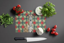 Load image into Gallery viewer, Brindle Greyhound Christmas PoinsettIas Glass Cutting Board
